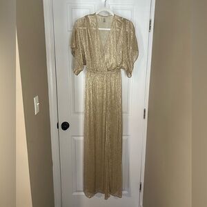Lulu's Metallic Gold Shear Maxi Dress